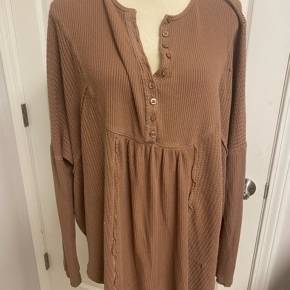 Free People Brown Button-Front Tunic